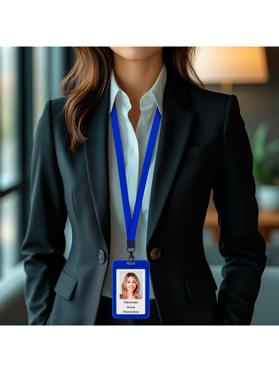 Бейдж Brauberg синий с лентой и карабином - фото 5