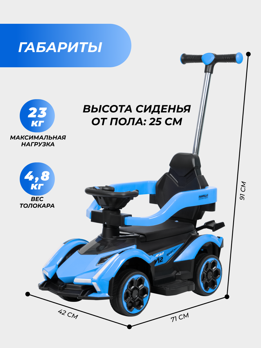 Каталка Farfello K256 с ручкой синий - фото 5