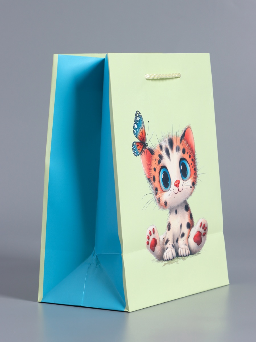 Пакет подарочный Арт и Дизайн Маленький котенок мятный - голубой 18×22.3×10 см - фото 4