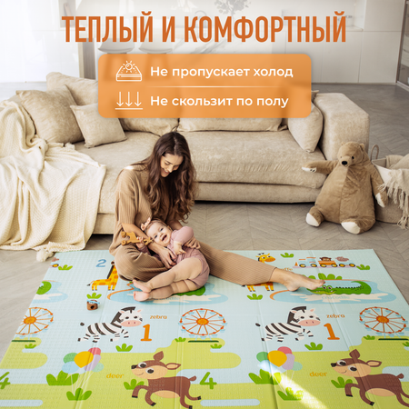 Развивающий коврик детский Mamagoods для ползания складной игровой 150х200 Дороги и цирк