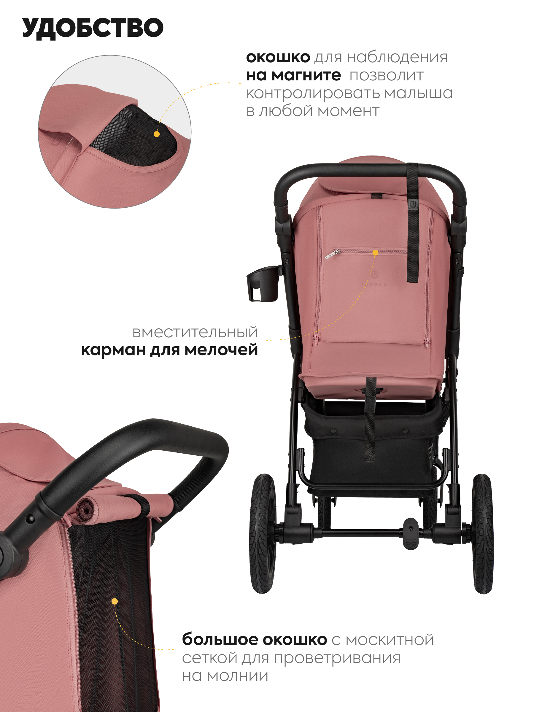 Коляска прогулочная JOVOLA SELENA Air 2025 с сумкой розовый - фото 8