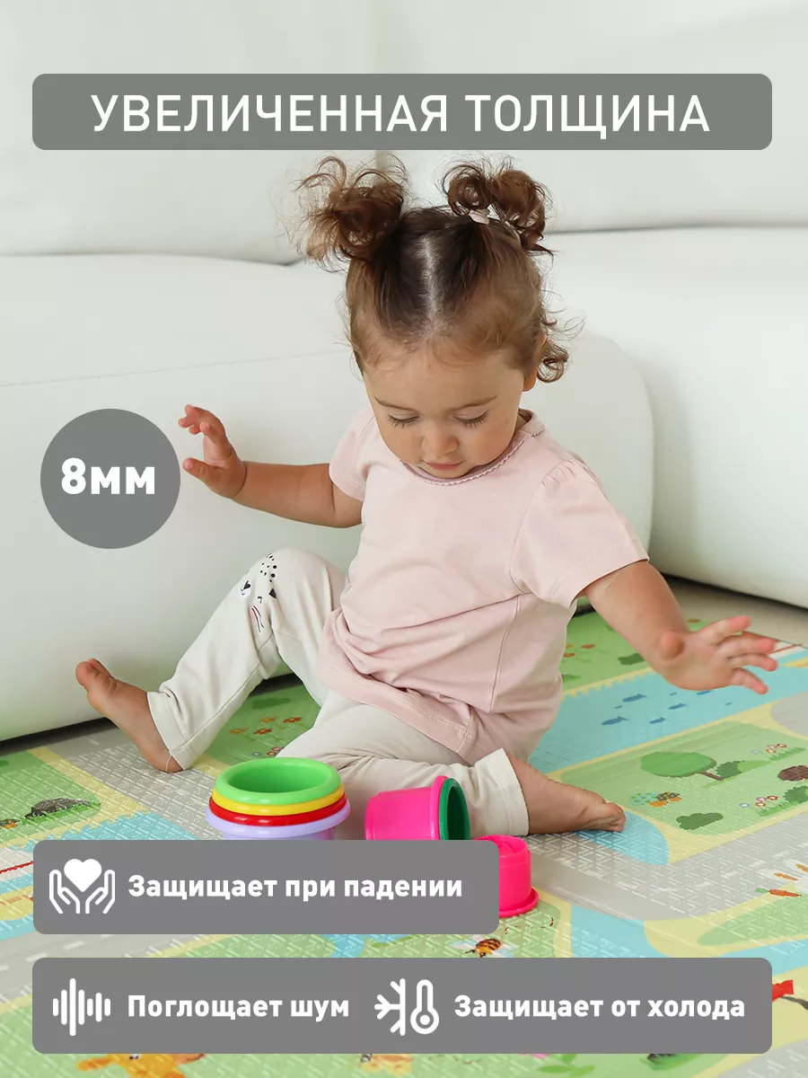 Коврик детский для ползания METOMI Дороги/Животные - фото 4