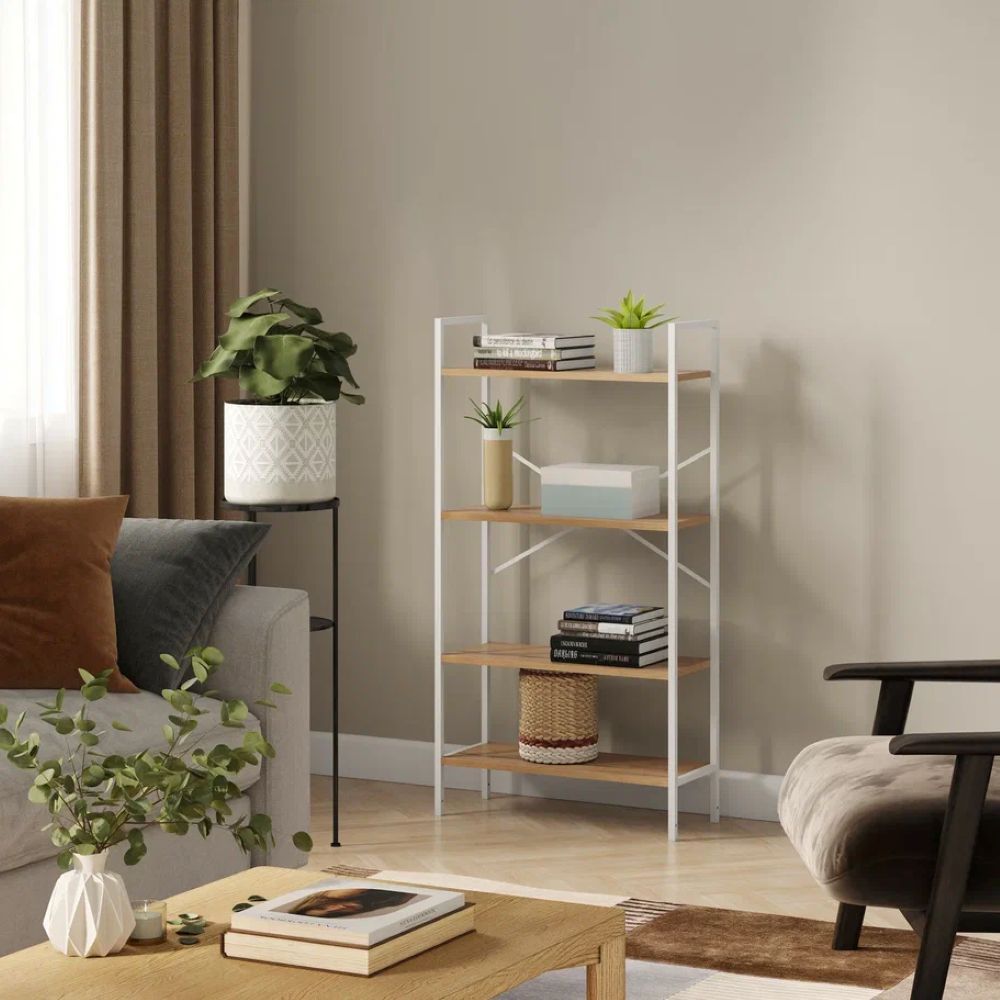 Стеллаж Leset Стилвуд 24 широкий 4 полки Белый/Дуб крафт золотой - фото 3