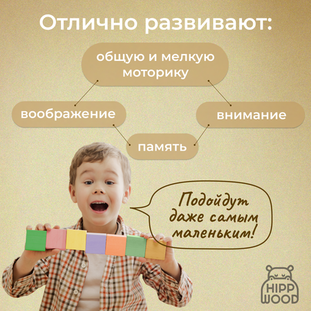 Игрушка Hipp Wood кубики Пастельные