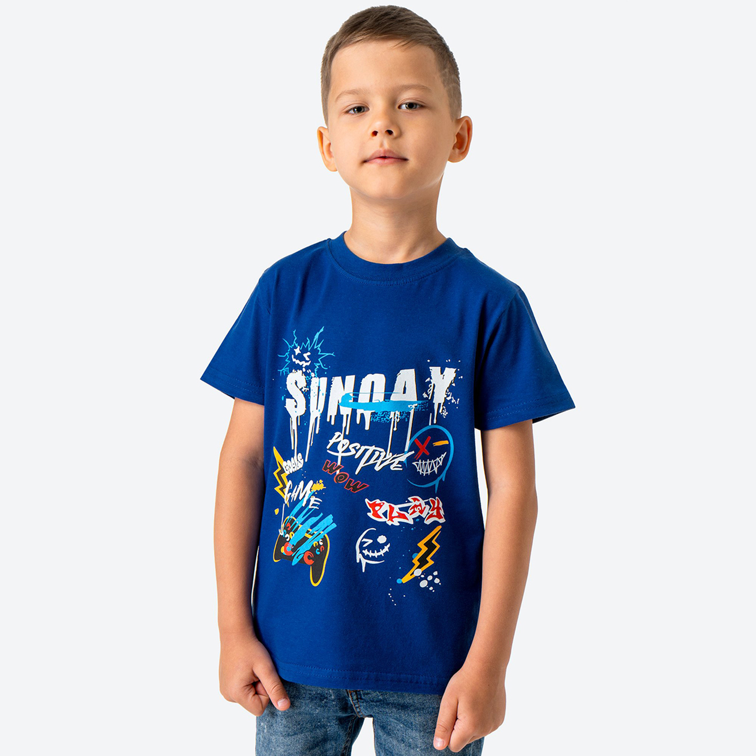 Футболка BONITO KIDS цвет синий страна производства Узбекистан ⚡️ заказать за 432 ₽ в интернет-магазине Детский мир. Размеры в наличии . Бесплатная доставка. Читайте отзывы, характеристики, смотрите 6 фото BK0002Mэлектрик.sunday BK0002Mэлектрик.sunday - фото 2