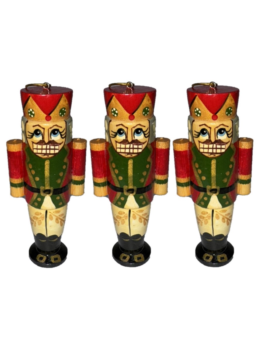 Елочная игрушка Хохлома Оптом фигурка деревянная Щелкунчик 3 шт - фото 1