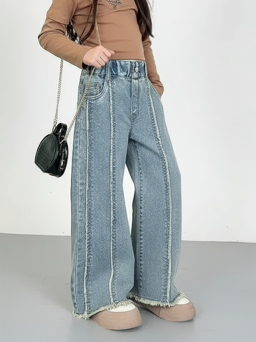 Джинсы iUkoworld Джинсы для девочки широкие палаццо на резинке - фото 3