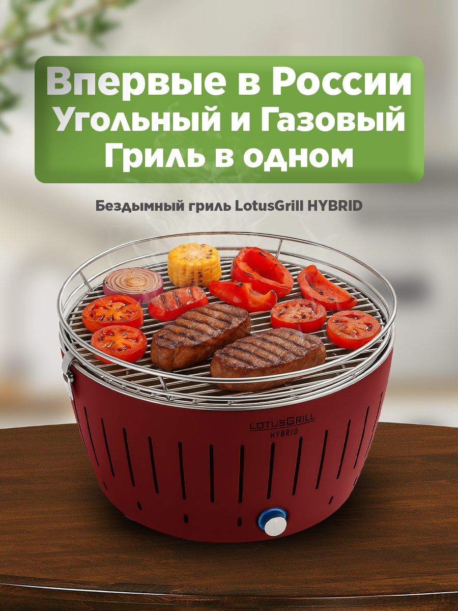 Гриль LotusGrill Classic Hybrid 34 см огненно-красный - фото 1