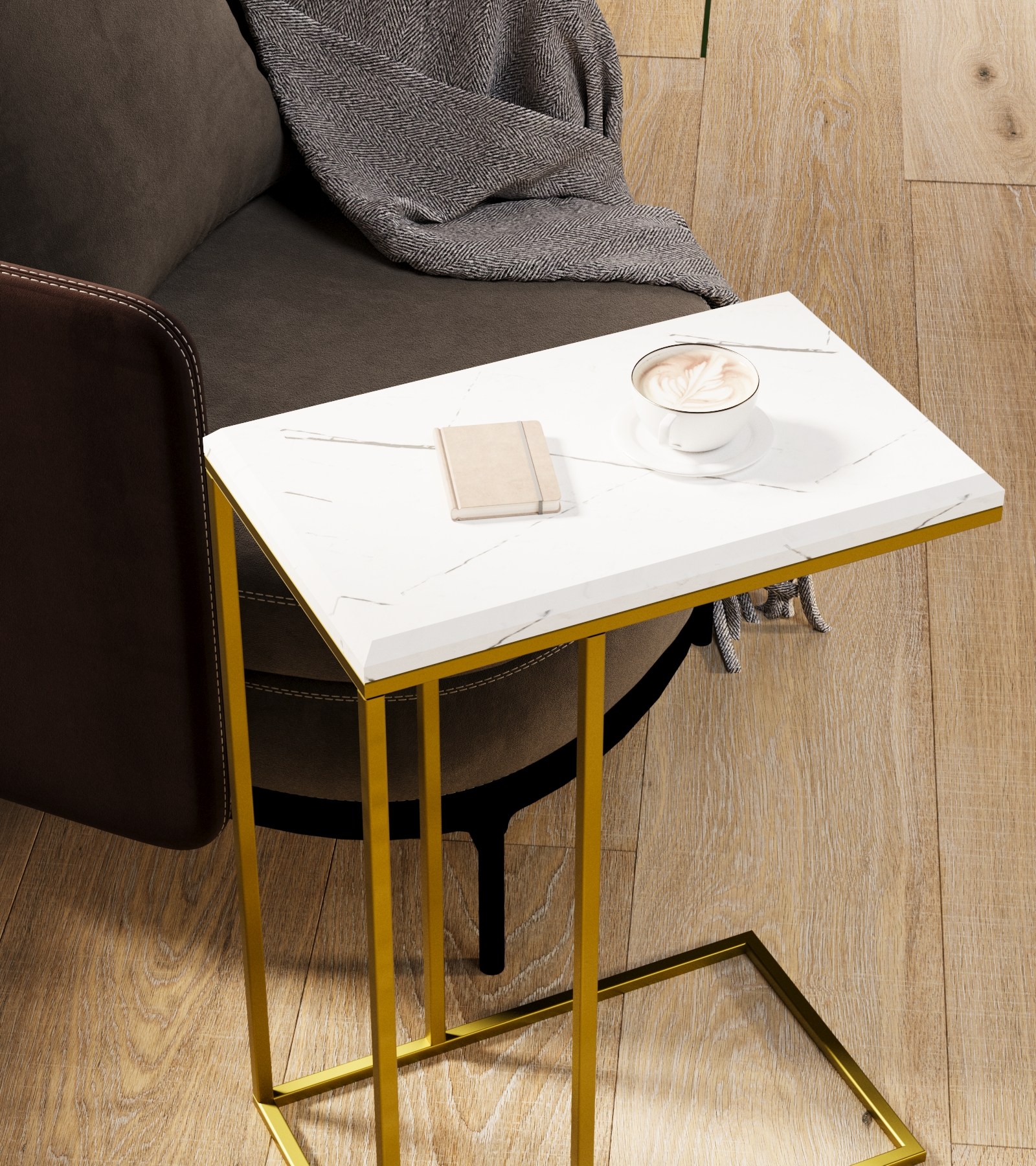 Стол придиванный КАЛИФОРНИЯ МЕБЕЛЬ Агами Голд белый мрамор - фото 8