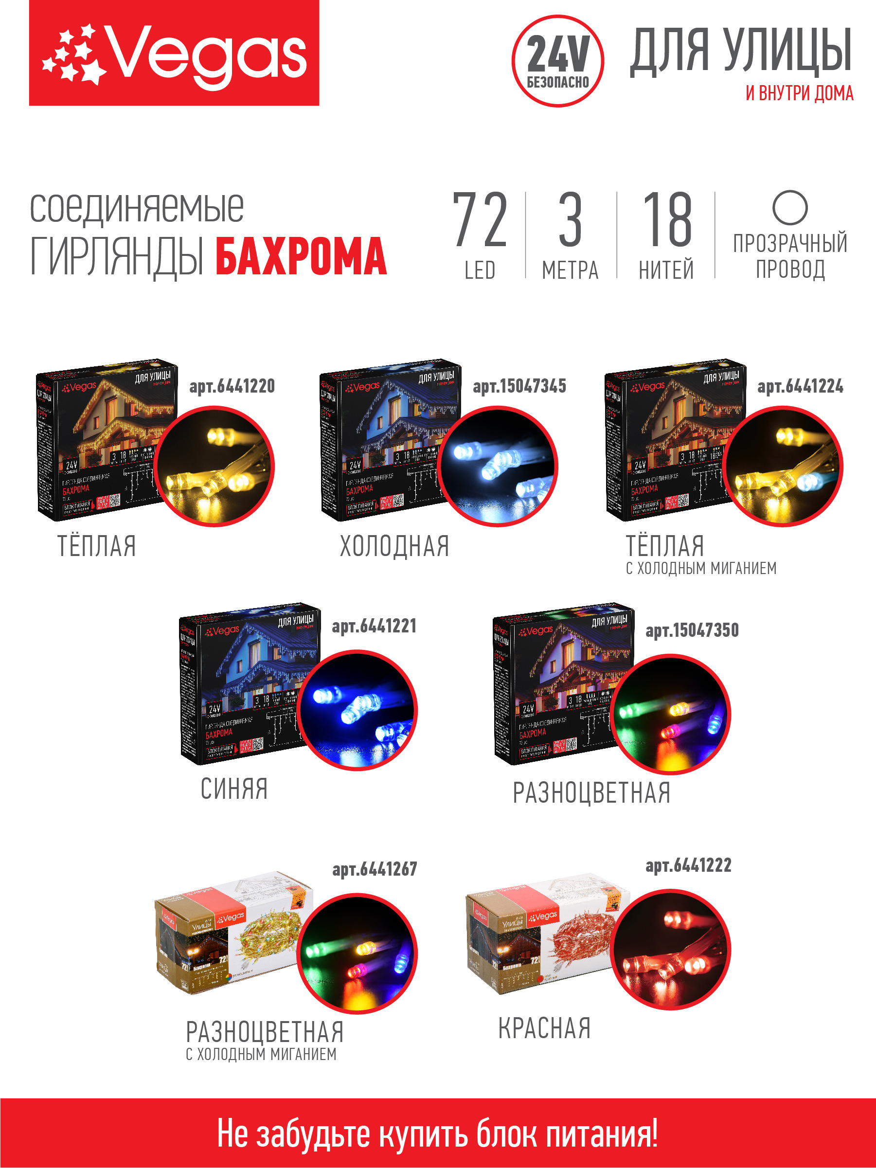 Электрогирлянда-конструктор Vegas 24V Бахрома 72 теплых LED ламп 18 нитей прозрачный провод - фото 9