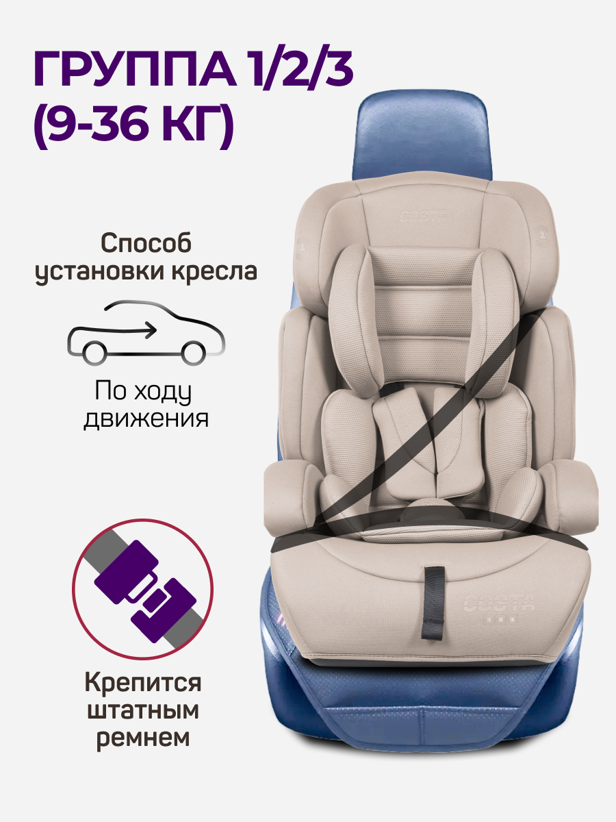 Автокресло Costa YB702A 1/2/3 (9-36 кг) бежевый - фото 2