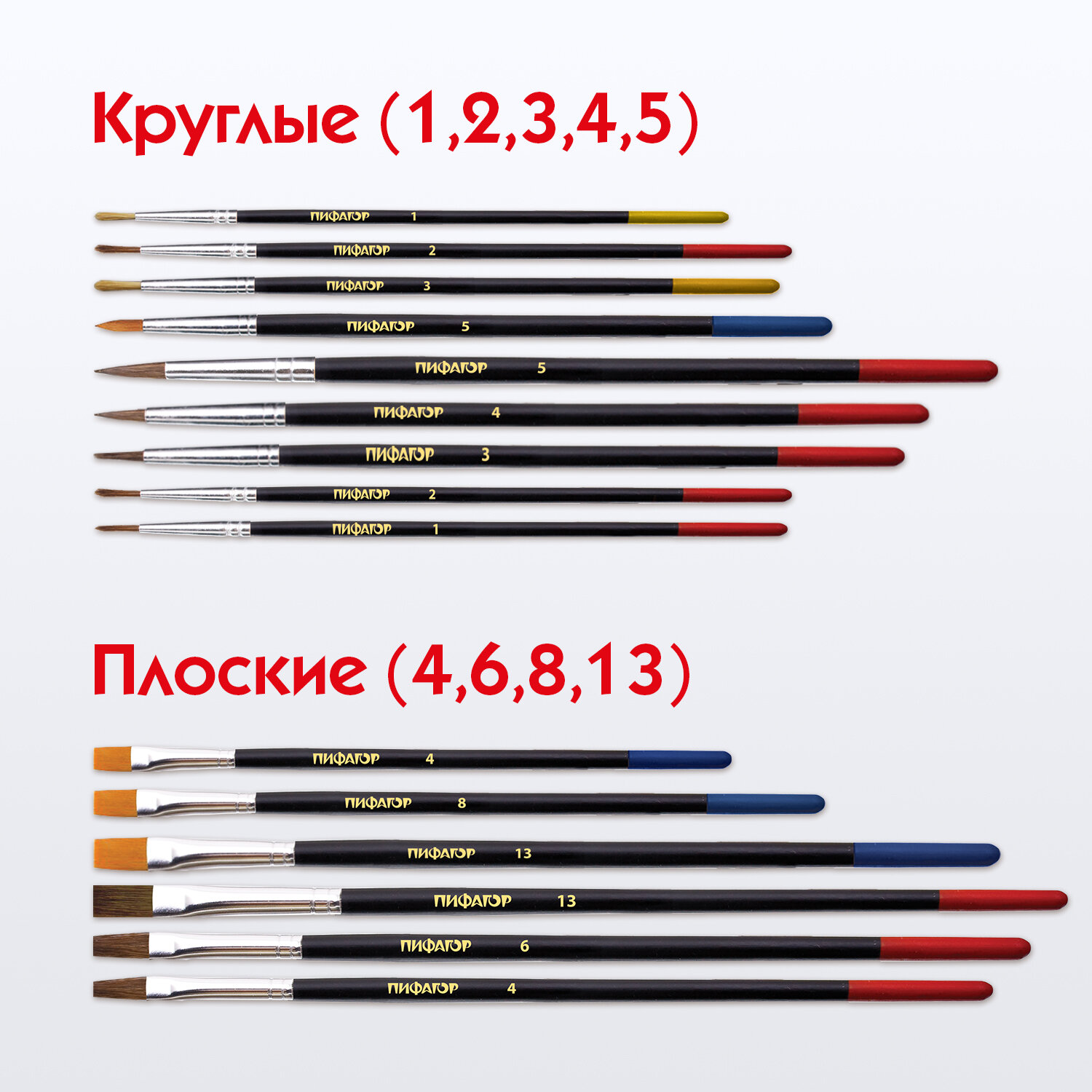 Кисть Пифагор 15 шт. (синтетика, щетина, пони) - фото 2