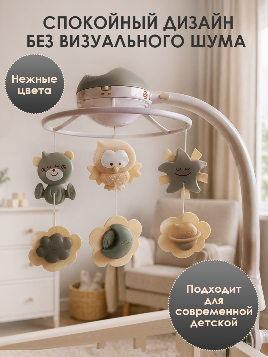 Мобиль INFANTINO Музыкальный 3 в 1 серо-бежевый - фото 4