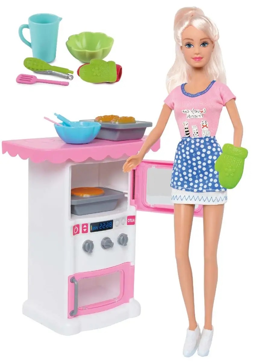 Кукла модельная Defa Lucy Повар с кухней высота 29 см 8421//голубой - фото 1