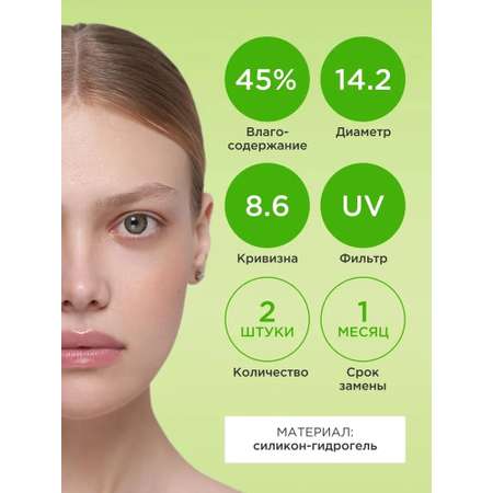 Контактные линзы ILLUSION geo magic grey на 1 месяц -2.00/14.2/8.6 2 шт.