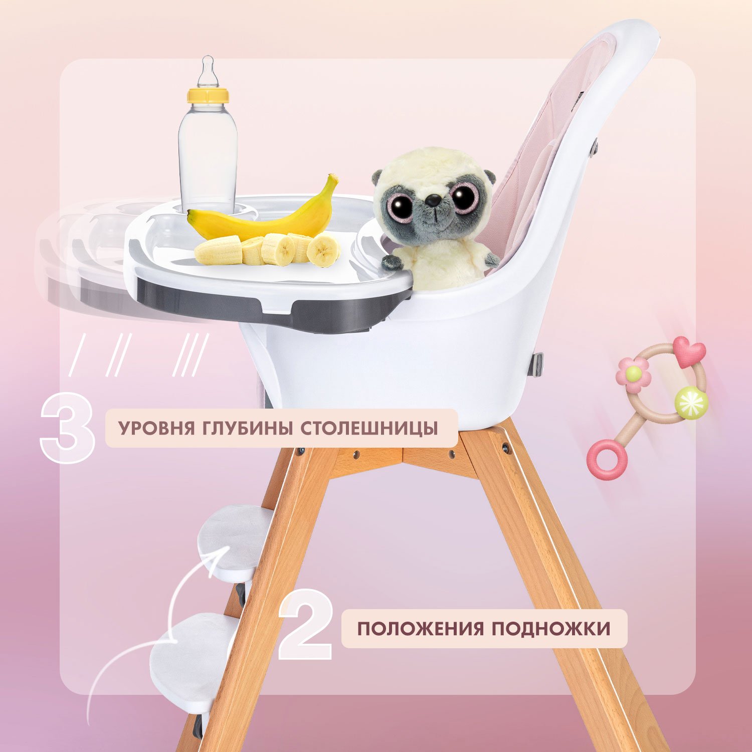 Стульчик для кормления Nuovita Gourmet розовый - фото 3