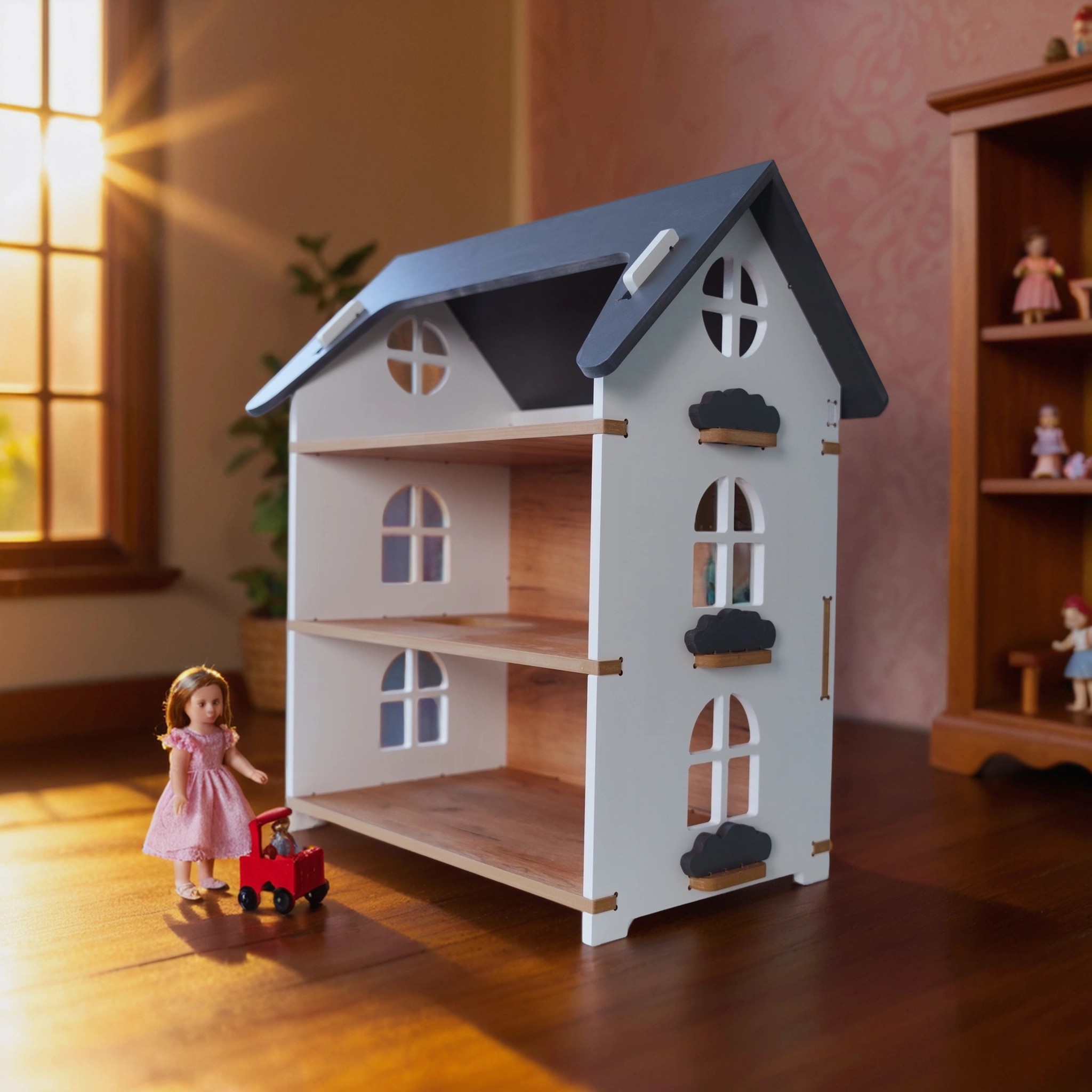 Домик для кукол Klikkin 61 см Kukolnyi domik-white-gray krysha - фото 2