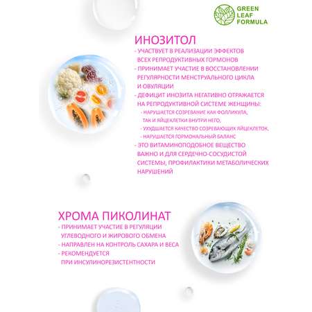 Инозитол 1000 мг с хромом пиколината Green Leaf Formula для женского здоровья для репродуктивной системы