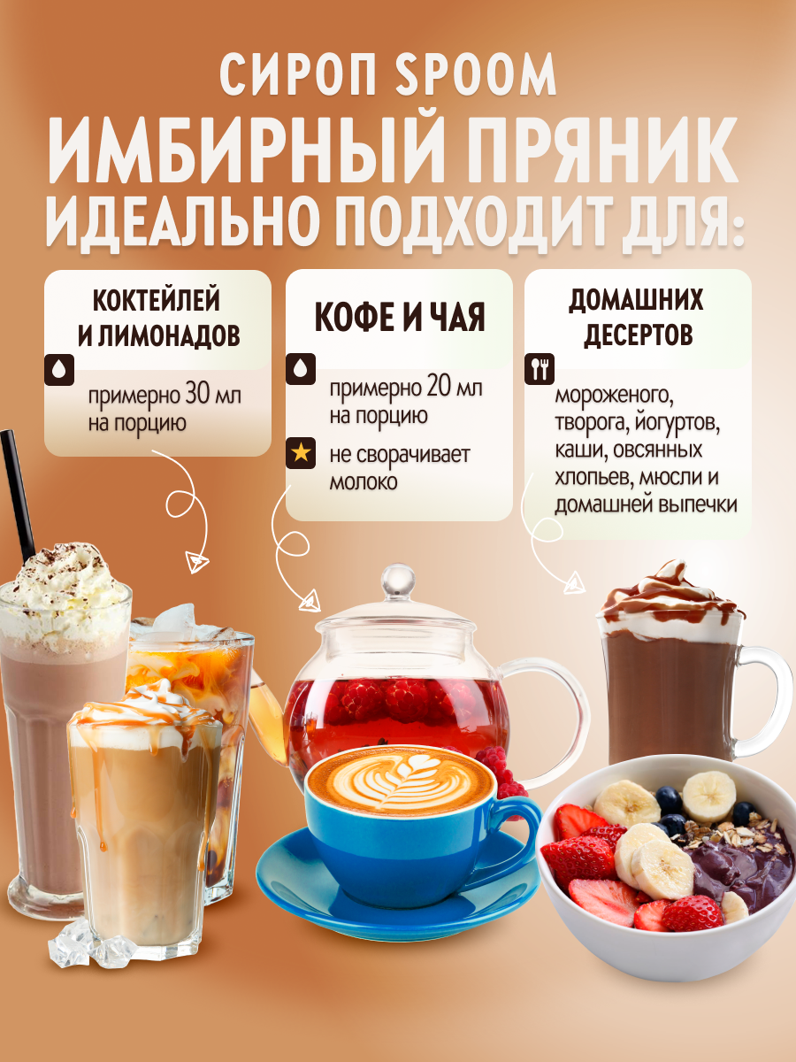 Сироп SPOOM Имбирный пряник 250 мл для кофе коктейлей и десертов - фото 3