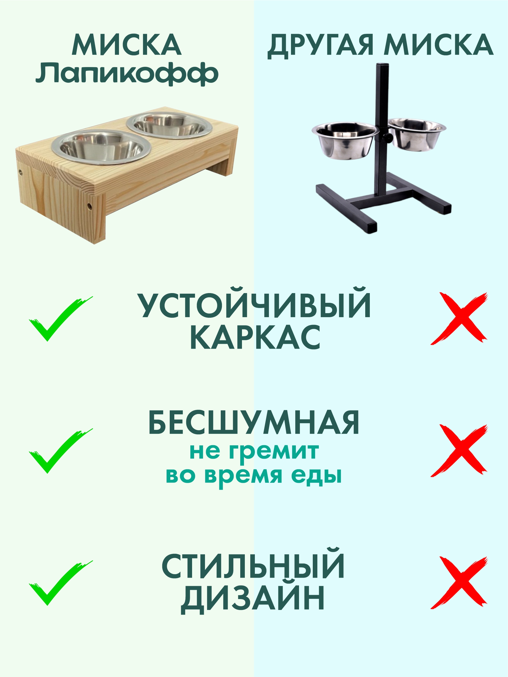 Подставка с мисками Лапикофф 2*360 мл дерево бежевый - фото 6