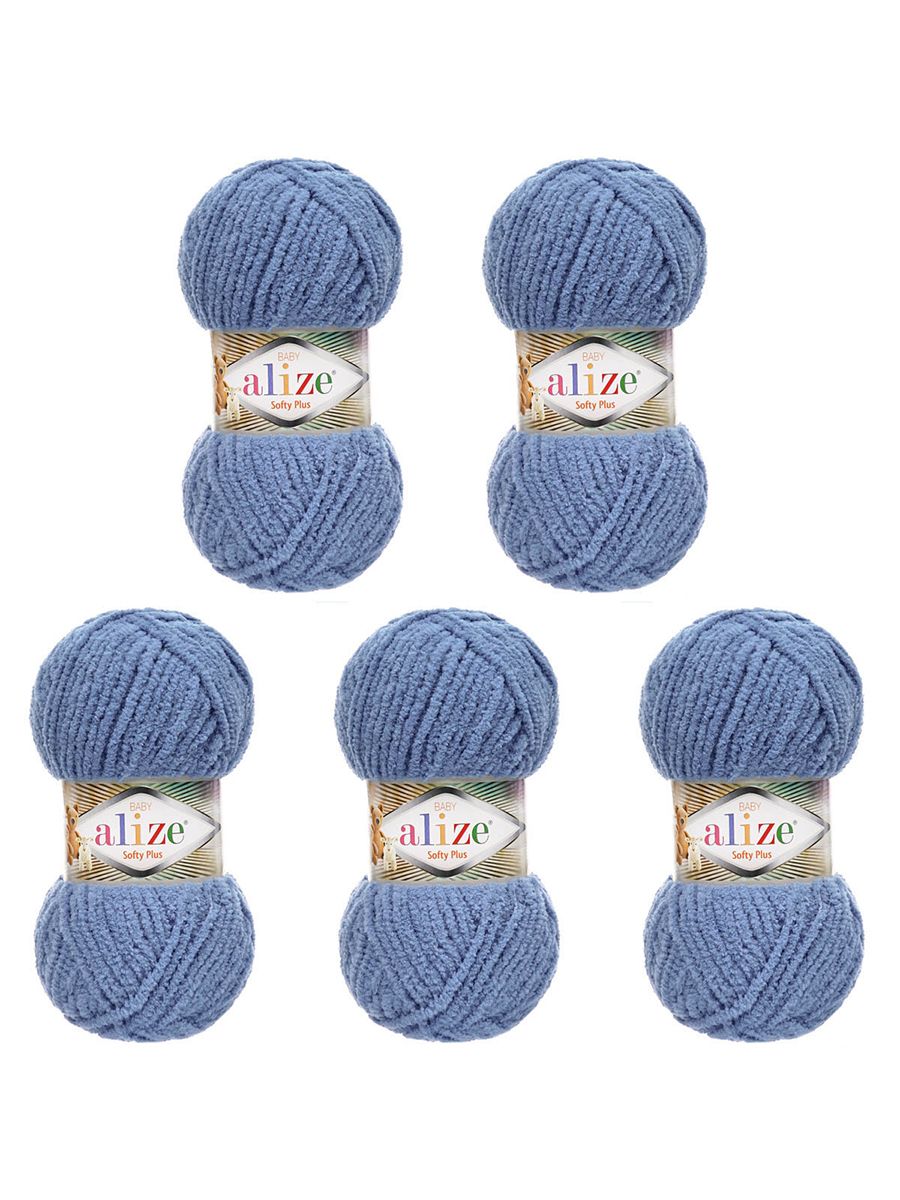 Пряжа для вязания Alize softy plus 100 г 120 м микрополиэстер мягкая плюшевая 374 джинс 5 мотков - фото 6
