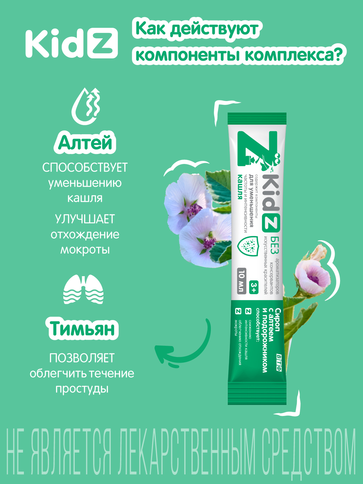 Cироп от кашля Kidz сироп с алтеем и подорожником 10 стиков по 10 мл. - фото 3