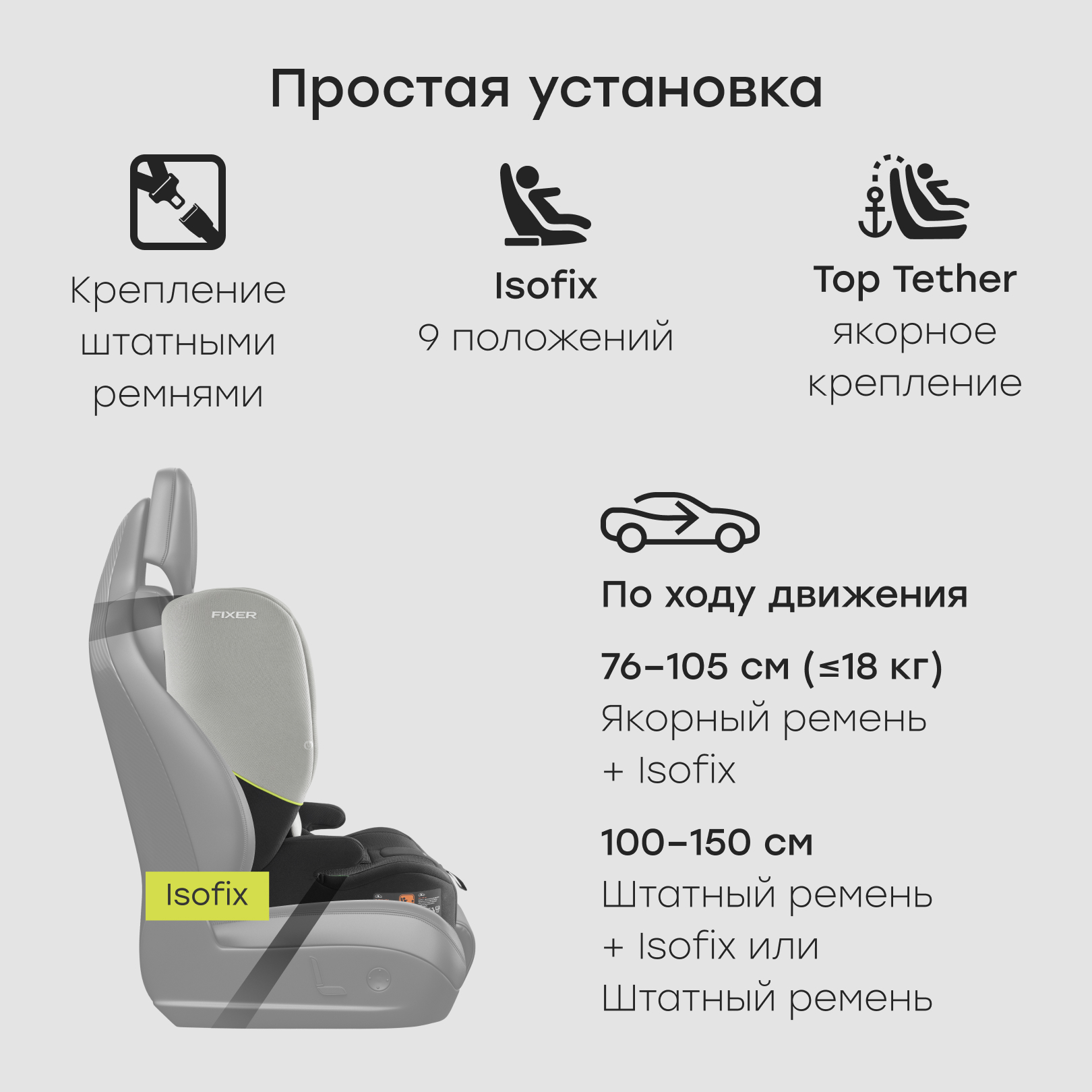 Автокресло Happy Baby Fixer Isofix 1/2/3 (9-36 кг) серый - фото 4