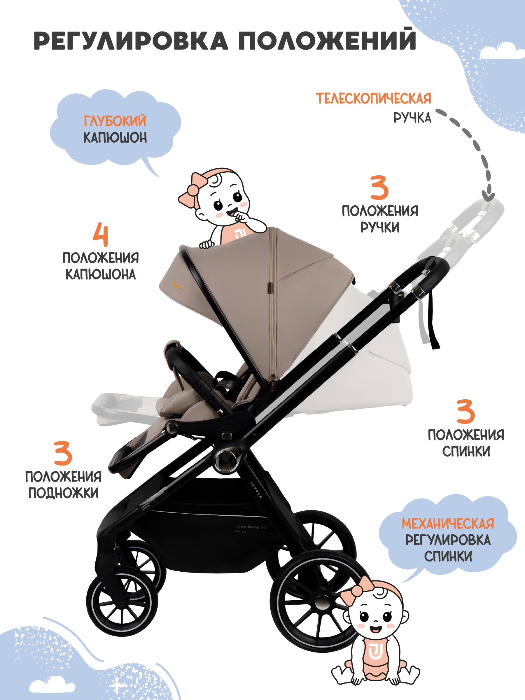 Коляска прогулочная JOVOLA Pepper бежевый - фото 5