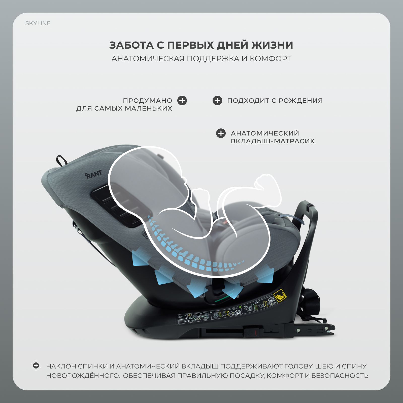 Автокресло Rant Skyline isofix Isofix 0+/1/2/3 (0-36 кг) серый - фото 7