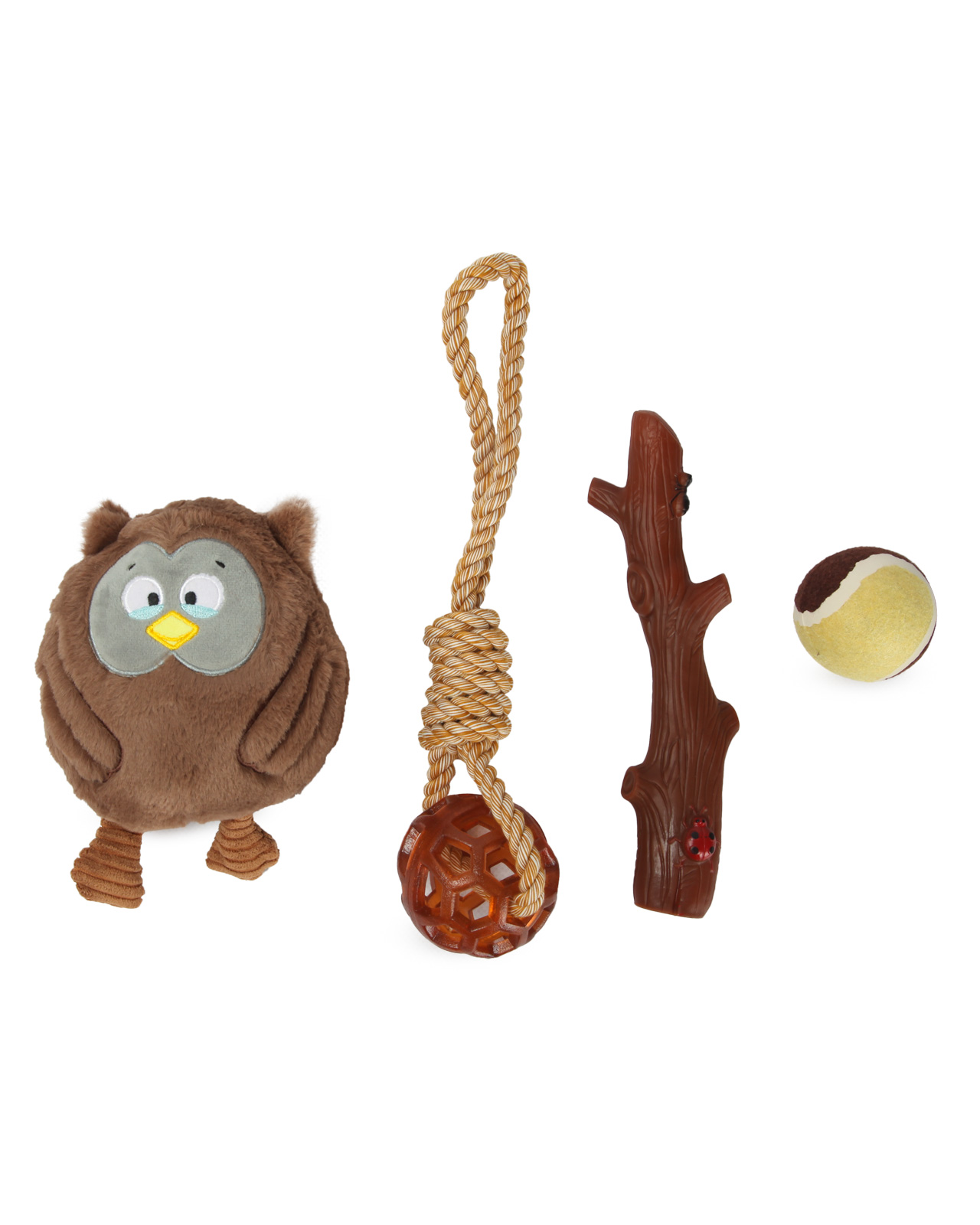 Набор игрушек для собак Barbaks Сова на ветке 4 предмета в коробке - фото 1