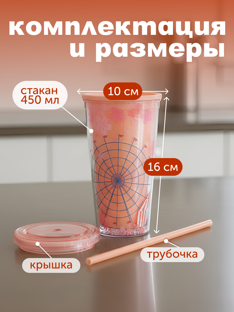 Стакан iLikeGift с трубочкой и крышкой 450 мл - фото 2