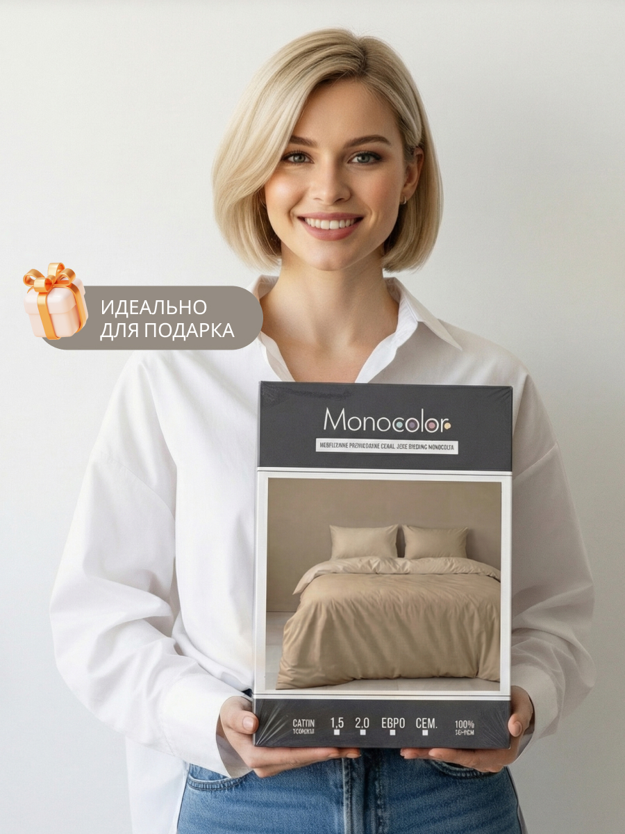 Комплект постельного белья Monocolor какао-мокко евро 4 предм. - фото 9