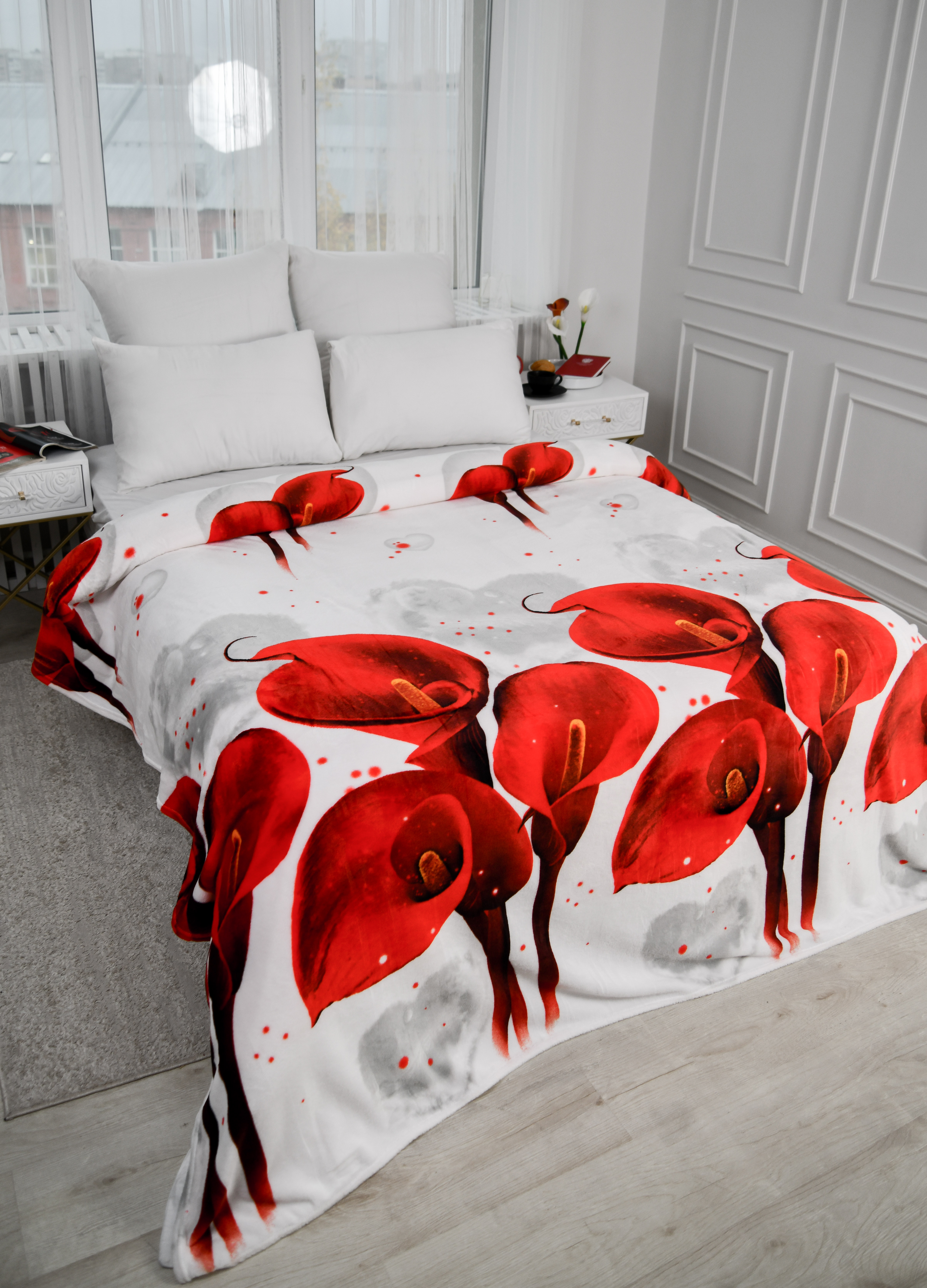 Плед PAVLine Аэро Софт Каллы на белом 150 x 200 см - фото 1