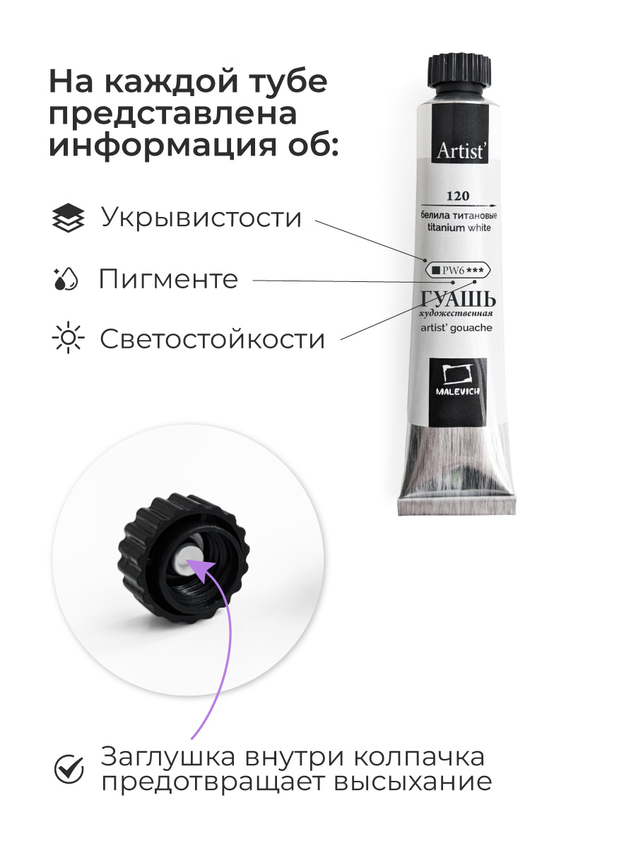 Краски гуашь Малевичъ 40 цв. - фото 3
