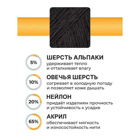 Пряжа ВЯЗЬ Альпа мягкая теплая с редким длинным ворсом прочная 100 г 320м 3 мотка 02 черный