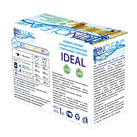Концентрированный эко-порошок FINCLEAN.RU Ideal 1кг - 12 стирок - универсальный концентрированный
