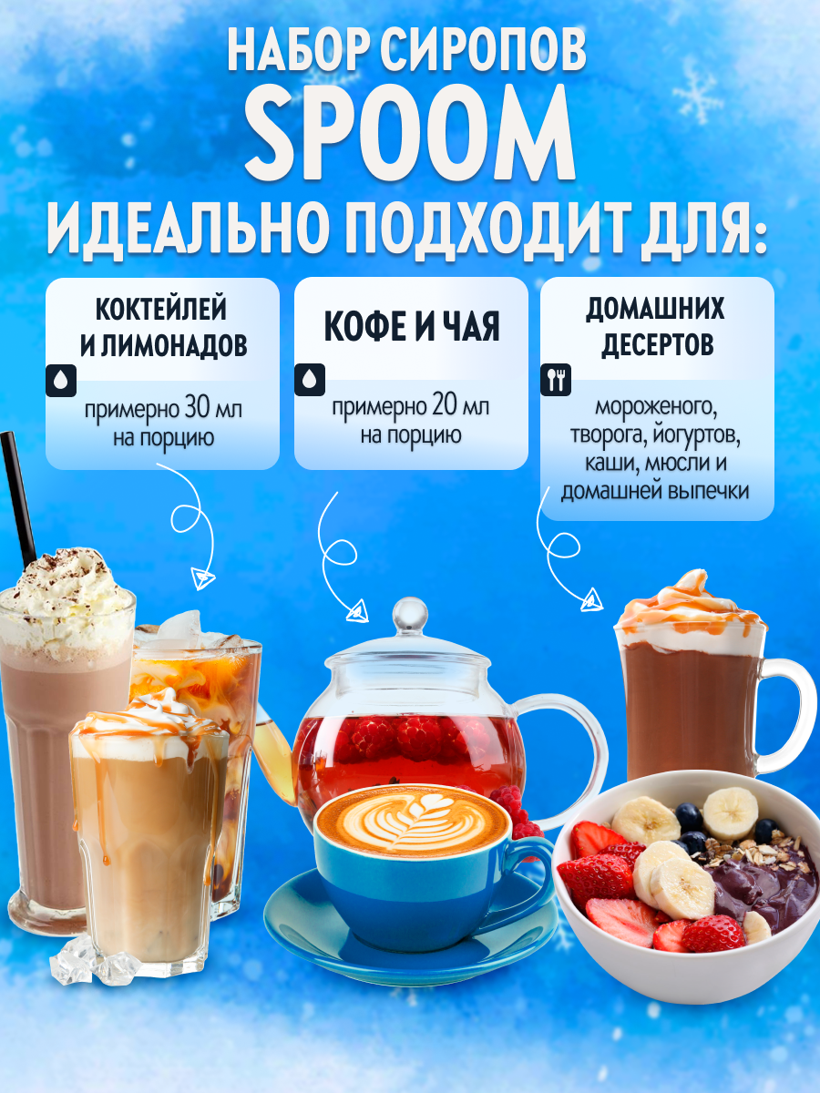 Набор сиропов SPOOM Французская карамель Ваниль Шоколад для кофе 3 шт по 250 мл и 3 помпы - фото 2