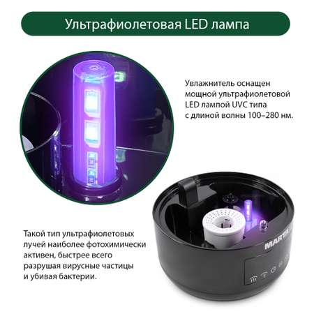 Увлажнитель воздуха ультразвуковой MARTA MT-2696 черный жемчуг верхний залив антивирусная УФ - лампа