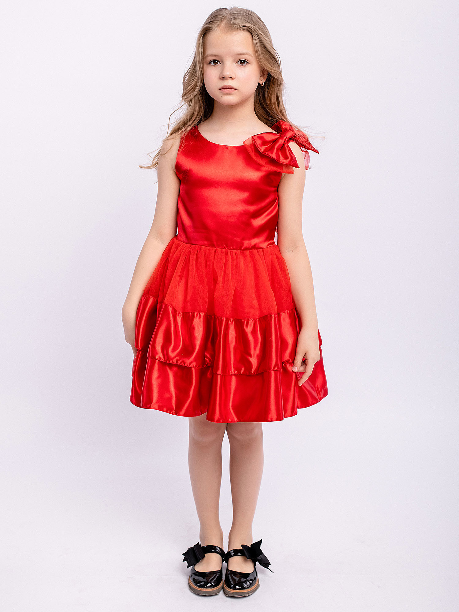 Изображение товара Красное нарядное платье с пышной юбкой и бантом для детей 98-134 см