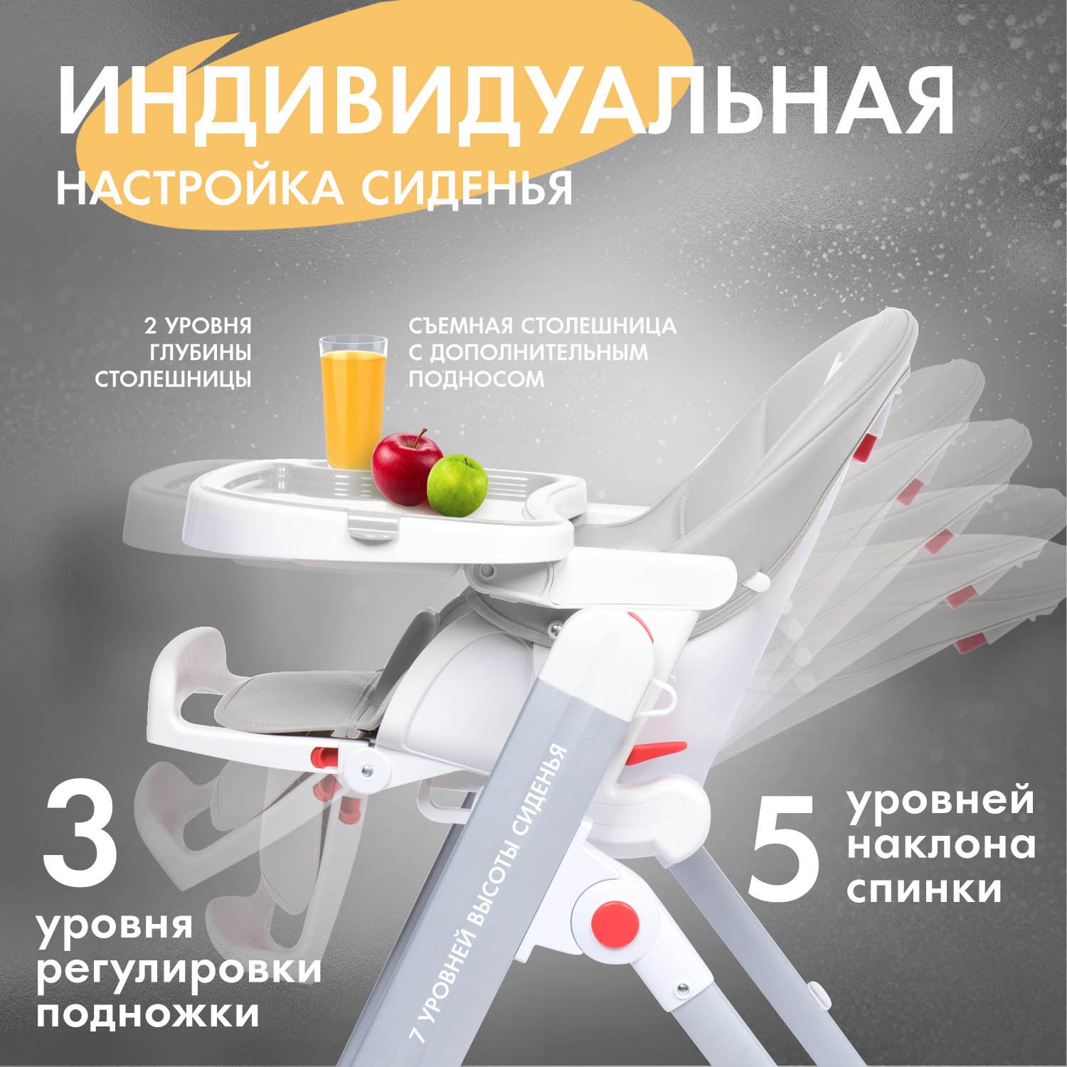 Стульчик для кормления Nuovita Futuro Senso Bianco серый - фото 3