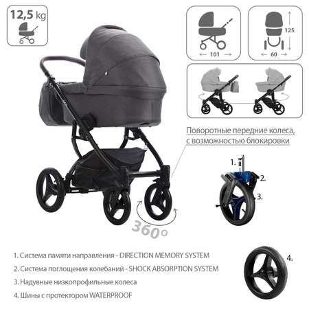 Коляска 2в1 Bebetto Luca серый