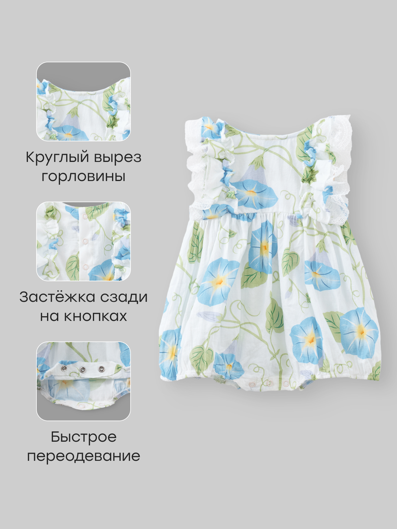 Боди Happy Baby 88264-0_milky-blue(flowers) - фото 2