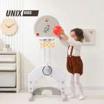 Баскетбольная стойка детская UNIX Kids Space grey 3 в 1 с хоккейными и футбольными воротами для дома и улицы