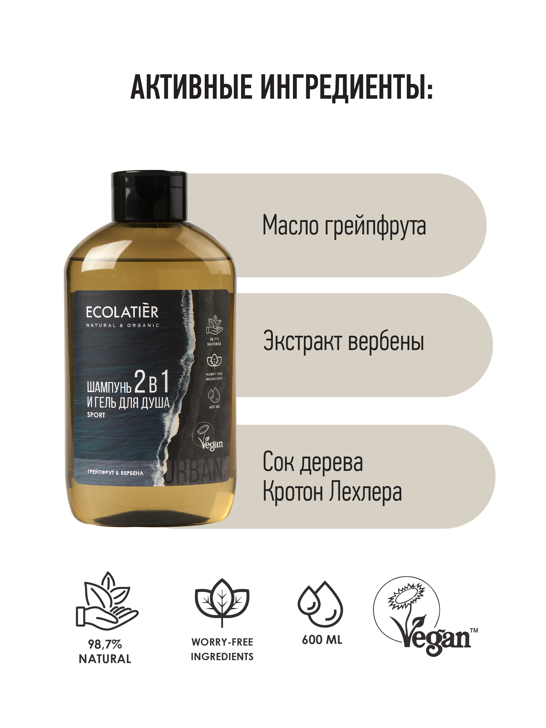 Шампунь Ecolatier 2в1 грейпфрут и вербена - фото 4