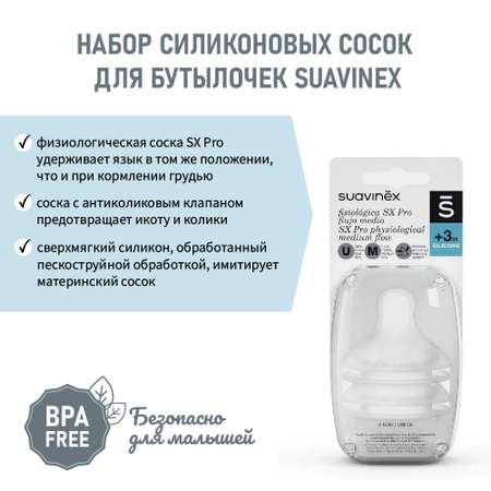 Соска Suavinex Anti-Colic силикон (средний поток) 2 шт.
