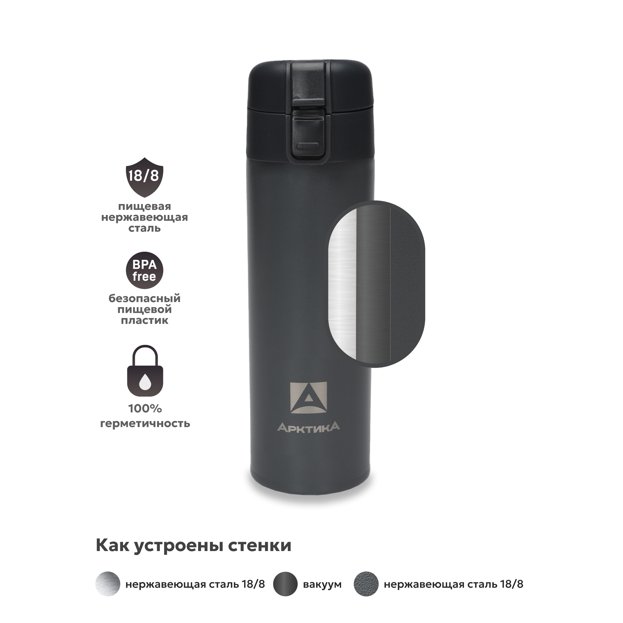 Термокружка Арктика 703-470 графит с ситечком - фото 5