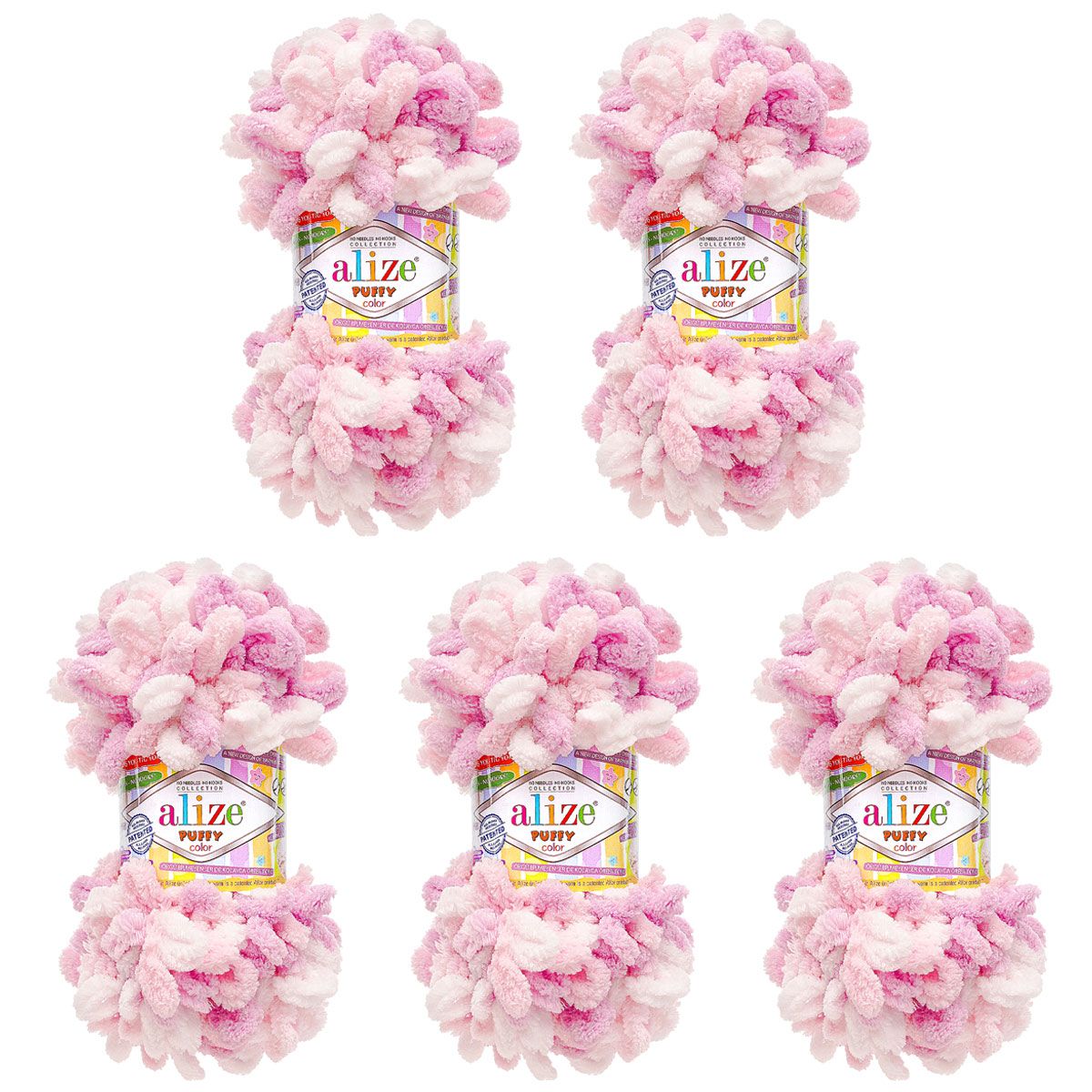 Пряжа для вязания Alize puffy color 100 г 9 м микрополиэстер плюшевая мягкая 6051 секционный 5 мотков - фото 6