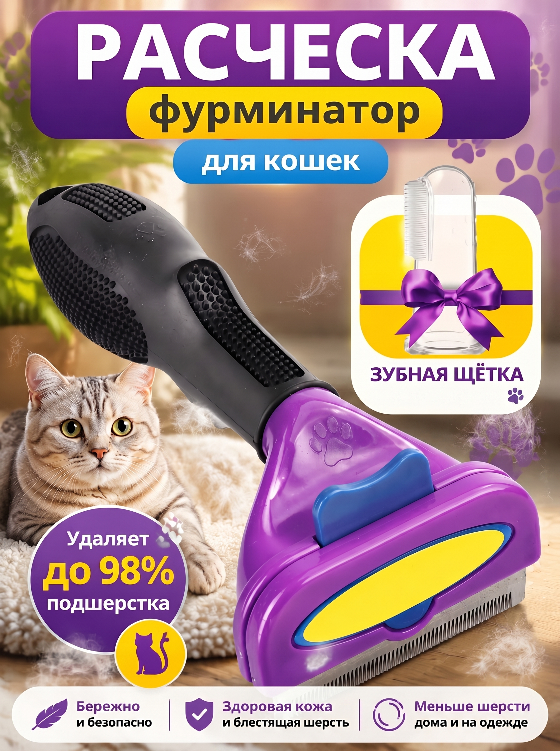 Фурминатор дешеддер PetiPet фиолетовая расческа фурминатор - фото 1