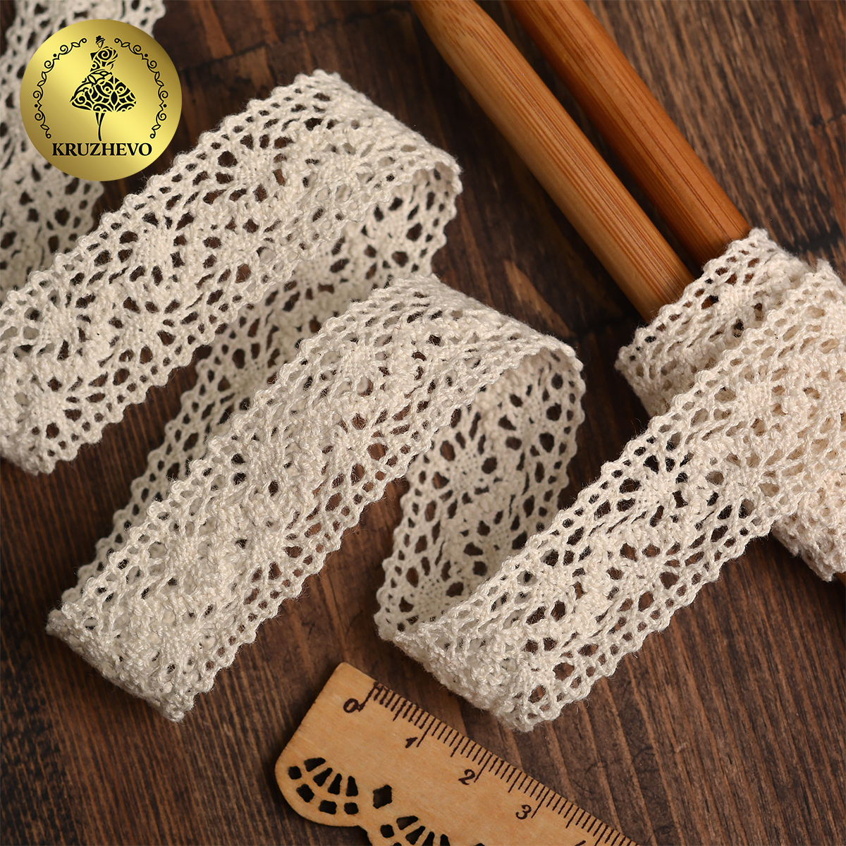 Кружево вязаное хлопковое KRUZHEVO 25мм цв.натуральный уп.25м - фото 4