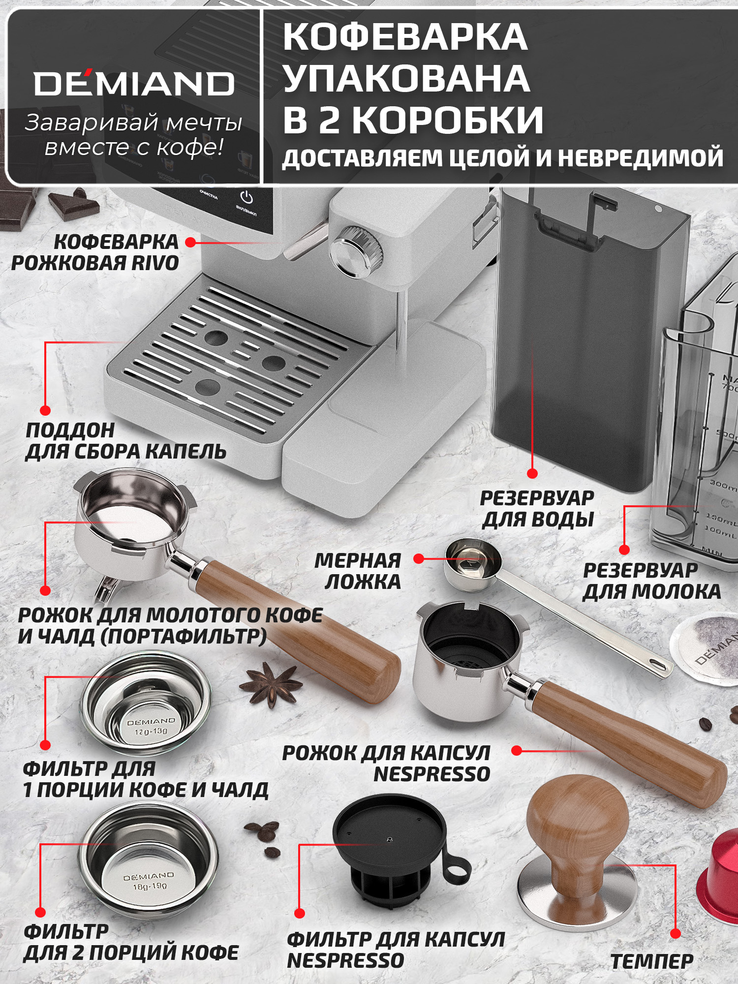 Кофеварка рожковая RIVO DEMIAND с автоматическим капучинатором - фото 13